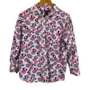 Lands' End Women's XL Button-Down Shirt Colorful Umbrella Print Cotton Pocket